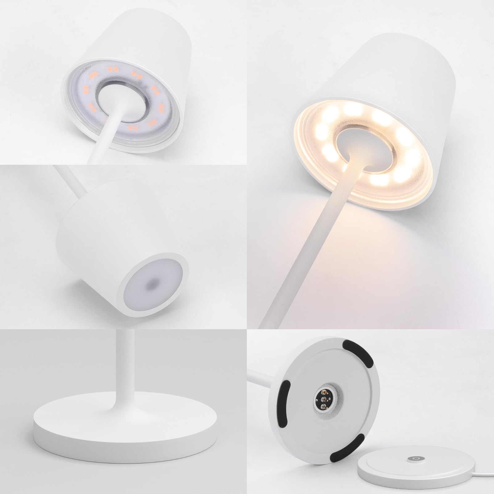 K-Bright pequeño Lámpara de mesa inalámbrica recargable, batería operado lampara escritorio, portátil Lampara de mesa para restaurante/bares/casa Patio al aire libre (Blanco,2pcs)