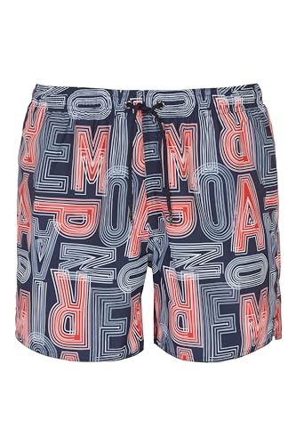 Emporio Armani Men's Macro Logo Swim Boxer Trunks, Navy Blue/RED/White, 48