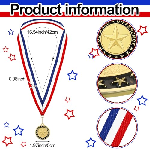 Loetere 50 Pcs Employee of The Month Medal with Neck Ribbon Employee Enamel Star Recognition Gold You Make a Difference Gifts Appreciation Award Medals for Colleague Coworker Team Retirement Reward - Thumbnail 2