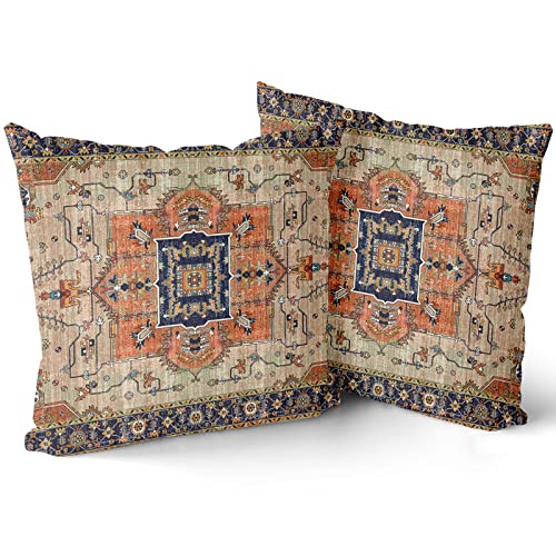 Kawani Aztec Terracotta Boho Throw Pillow Covers 16X16 Inch Vintage Persian Rust Retro Carpet Decorative Pillows Square Pillow Cases Farmhouse Accent Home Decor For Bedroom Couch Sofa Porch Set Of 2 #TOP18