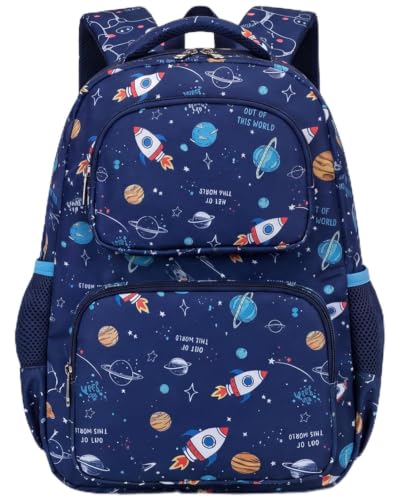 AUIVTY Mochila infantil para meninos e meninas de 3 a 8 anos, escola primária, com alça de peito de 38 cm, Azul marinho, Medium, Mochilas Daypack