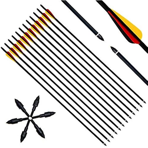 Narchery 12 Stück Pfeile, 31 Zoll Carbonpfeile Bogenpfeile mit Kunststoffbefiederung für Bogen, Recurvebogen, Langbogen und traditionellen Bogen Cover