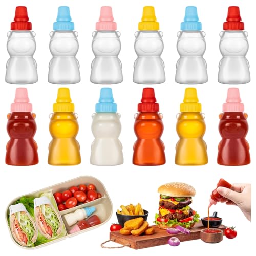 12Pcs Mini Condiment Squeeze Bottles Small Sauce Containers for Lunch Box