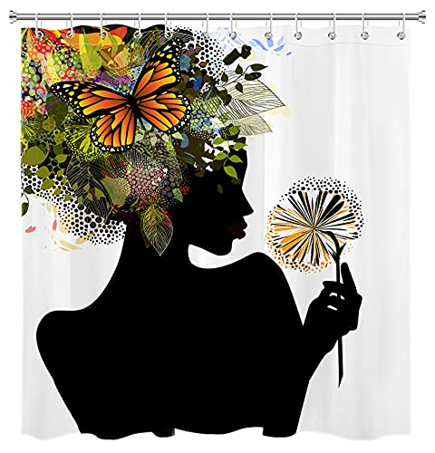 Lb African American Black Girl Shower Curtains Futuristic Design Nature Woman With Butterfly Afro Funny Black Art Shower Curtain For Girls Bathroom Decor 72X72 Inches Polyester Fabric #TOP12