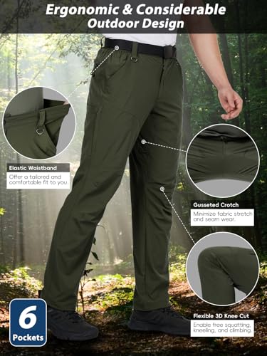 Image of Mens Hiking Pants Lightweight Cargo Work Tactical Nylon Stretch Waterproof Quick Dry Fishing Travel Outdoor 6 Pockets