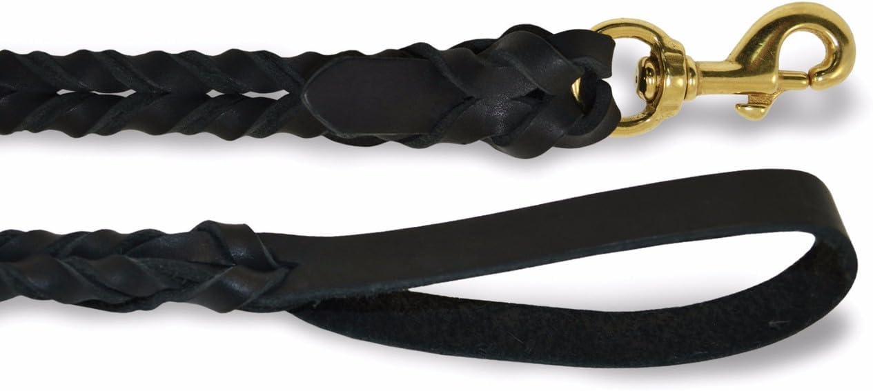 J&J Dog Supplies Deluxe Full-Braided Leather Dog Leash (Black, 18" 1/2")