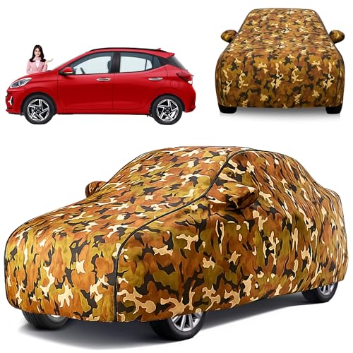 Image of Waterproof Car Cover for Hyundai Grand I10 Nios UV & Weather Protection, Soft Cotton Lining, Windproof Elastic Hem, Adjustable Buckle, Mirror & Antenna Pockets, Durable & Scratch-Resistant (Jungle)