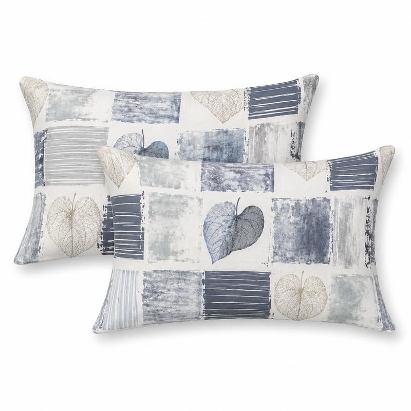 Image of Fitted Sheet Grey Leaf Patch Print Fitted Bedsheet | Glace Cotton 140 TC | Double Size (48x75 inch) with 2 Pillow Covers (18x28 inch) | Deep Pocket up to 10 Inches - Soft & Comfortable