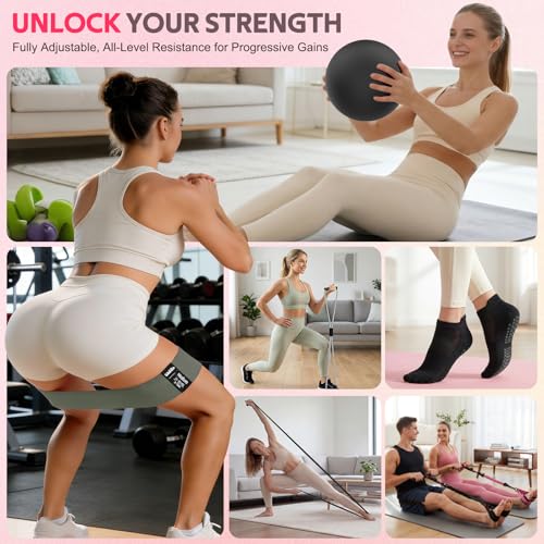 Image of WALITO 15 PCS Pilates Kit, Adjustable Pedal Resistance Band with Handle, Figure 8 Resistance Band for Exercise Women, At Home Workout Equipment Set with Yoga Ball & Booty Bands for Full Body Gym