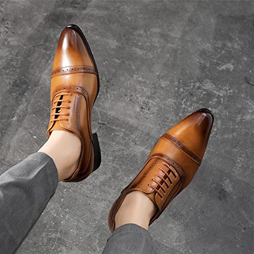 Single Season Formal Dress Shoes for Men Lace Up Cap Toe Burnished Toe PU Leather Anti-Slip Non Slip Low Top Block Heel Slip Resistant Classic Very Popular Among Young People4