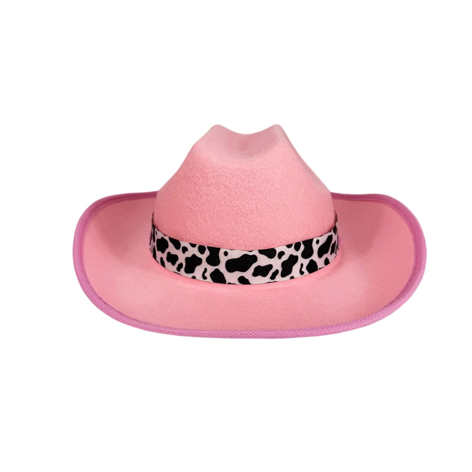 PWGGMAA Kids Western Wide Brim Felt Cowboy Hat with Cow Print Decor Band (Pink, ONE Size)