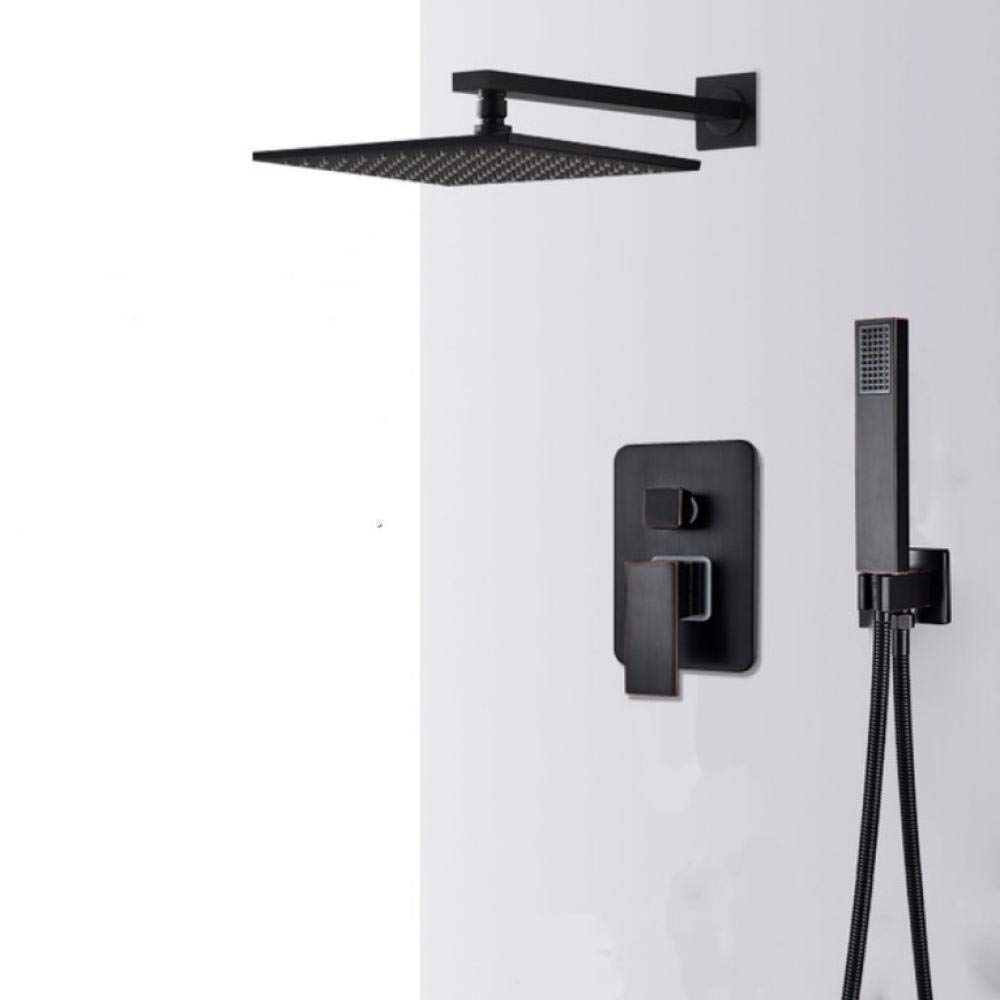 Yniyujkl Black Concealed Shower Faucets Set 12 Inch Brass Rainfall Shower Head Single Handle Mixer Tap Bathroom Shower