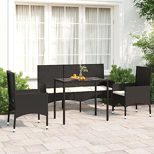 AUVYI 4-TLG. Garten-Lounge-Set mit Kissen Schwarz Poly Rattan 90x50x67cm Gartenmöbel Liegestuhl Balkonstuhl Couchbar Esszimmergruppe Rückenkissen Sofa Lounge Sessel Outdoor Eckbankgruppe