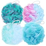 4 Pack Loofahs Shower Sponge, 100g/Pc XXL Large Mesh Pouf Bath Sponges Exfoliating Body Scrubber Shower Scrunchies