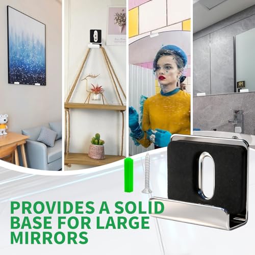 Image of Metal Mirror Holder Clips-12Pack Mirror Hanging Kit,Steel Heavy Duty Frameless Picture Mounting Hardware and Screw,Frameless Glass Anchors Hardware for Wall Hanging Photo Frames Tiles and Billboard