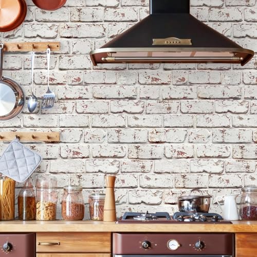 Aniboo White Brick Wallpaper Peel and Stick Faux Rustic Brick Contact paper 393inL 17.3inW Self Adhesive Removable Wallpaper for Bedroom Fireplace Kitchen Backsplash Waterproof Contact paper for Walls by Aniboo - Image 4
