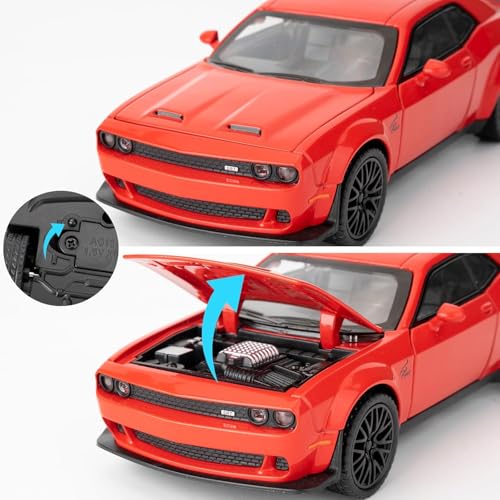 Image of FEXXA Hellcat 1:32 Scale Dodge Challenger Die-Cast Metal Toy Model Car for Kids - Pull Back Mechanism, Birthday Gift for 3+ Year Old Boys (RED)