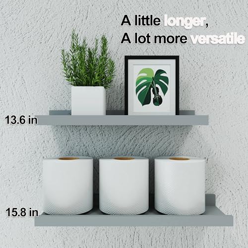 Image of Grey Floating Shelves for Wall Decor, 14 in Shelf with Lip Set of 2