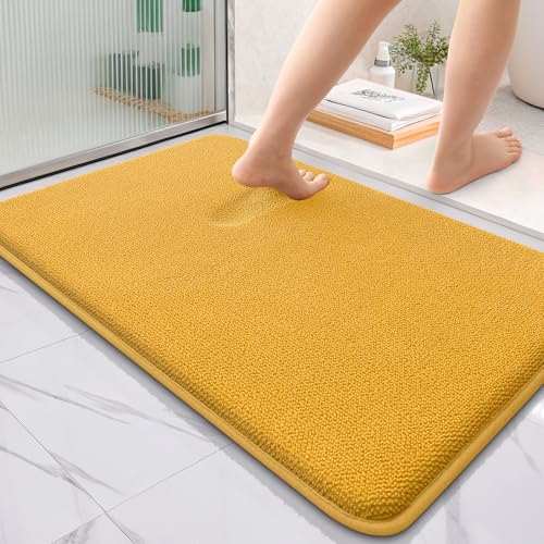 Image of OLANLY Thick Memory Foam Bath Mat Rug 36x24, Extra Soft Absorbent Bathroom Rug, Quick Dry Bath Mats, Non-Slip, Machine Washable Carpet for Floor, Tub and Shower, Home Decor Accessories, Golden Yellow
