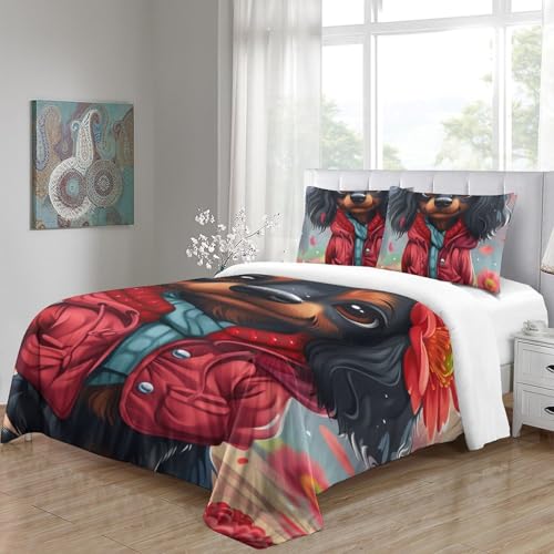 Housse de couette chien 3D 140x200cm parure de lit microfibre douce 3 pièces - 5