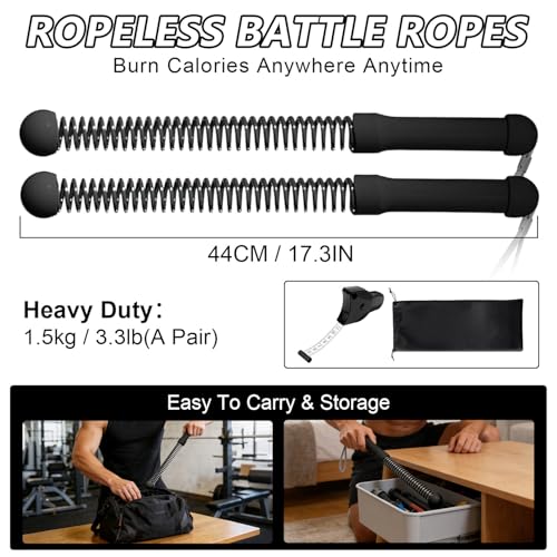 Ropeless Battle Rope for Home Gym, Portable Cordless Battle Ropes Springs Men Women, Portable Exercise Fitness Workout Gym Equipment for Home Use (Black with Storage Bag & Ruler) by Skveyw - Image 2