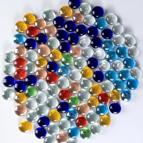 Hisredsun 290 Stück Glaskieselsteine 17-20mm 1 35 kg Flache Marmorperlen Vasenfüllsteine Künstliche Kristallsteine Dekorative Glassteine Für Aquarium Blumentopf Landschaftsbau