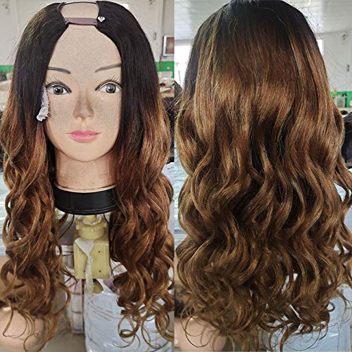 30# Ombre U Part Wavy Human Hair Wigs For Black Women Malaysian Soft Hair U Part Wig Middle Part 150% Density (22inch 150% Density, Color 1b#T30#)