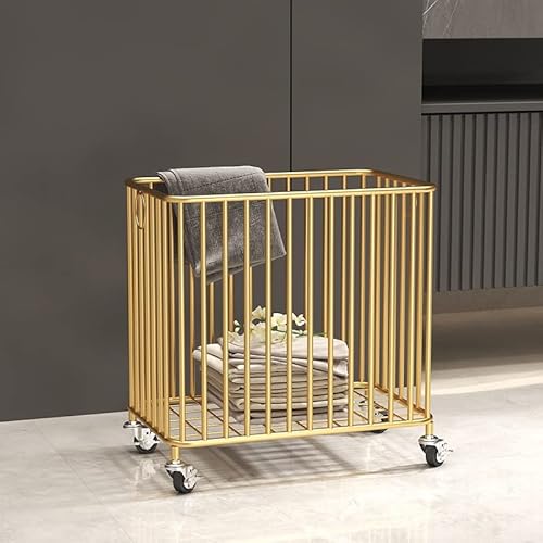 Rolling Laundry Hamper With Wheels,Large-Size Metal Laundry Basket Cart,Clothes Or Linen Storage Organize Hamper Bin For Living Room,Bathroom,Closet Or Children Bedroom,Gold #TOP2
