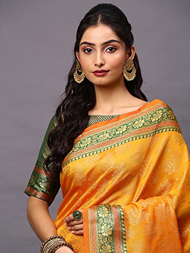 Image of AKHILAM Women's Banarasi Silk Woven Design Saree With Unstitched Blouse Piece (RYLBNR06 Parent)