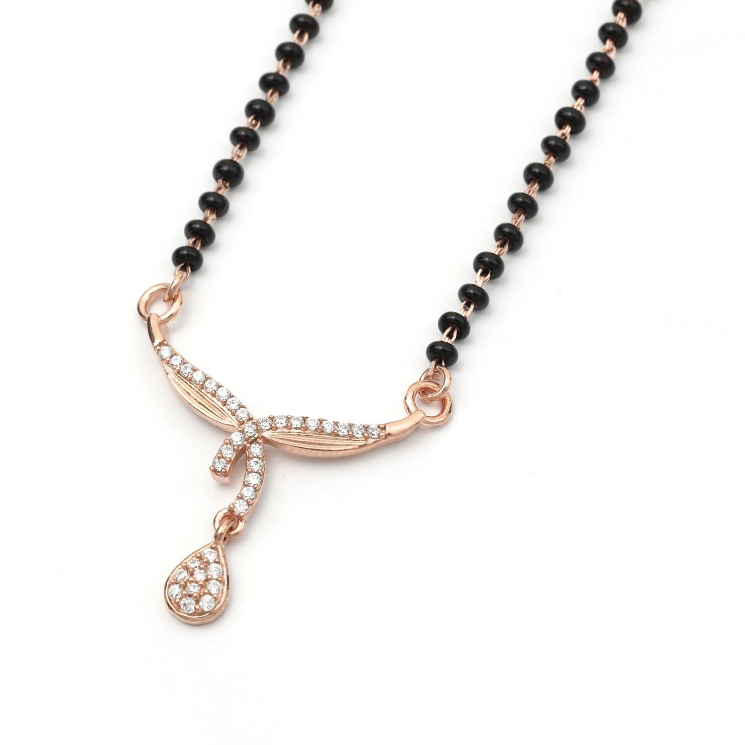 maira 925 Sterling Silver Rose Gold Black Beaded Mangalsutra for Women-picture-34