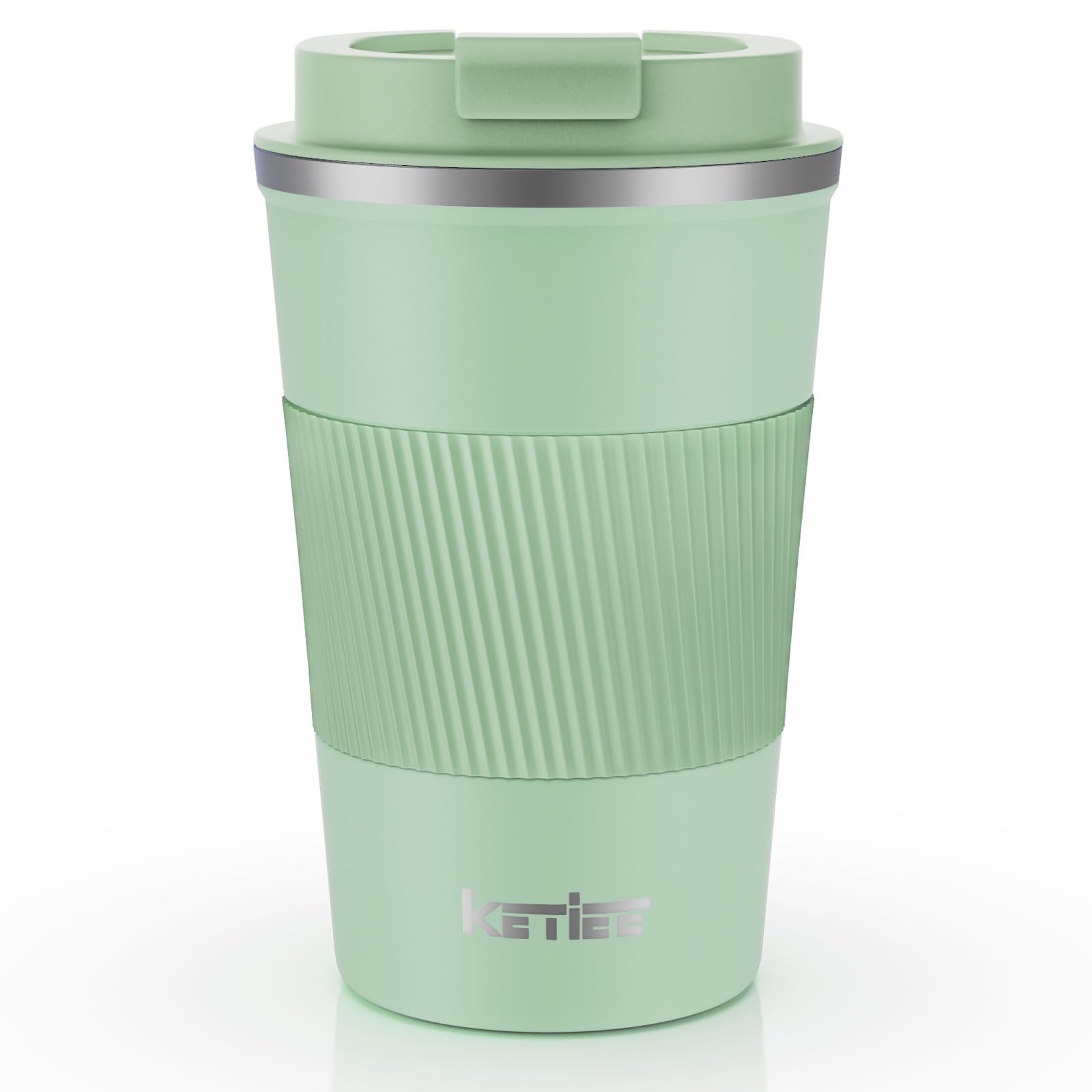 KETIEE Travel Mug Insulated With Leakproof Lid, Reusable Double Walled Coffee Cup, Stainless Steel for Hot Cold Drinks 380ml Ice Green