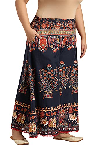 Image of Juniper Women's Plus Size Indigo Cotton Printed Flared Palazzo