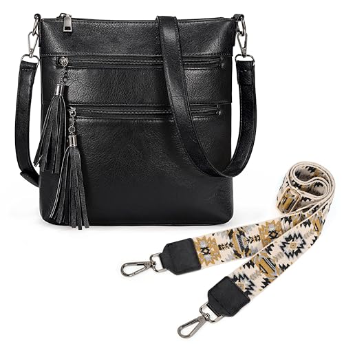 Image of Uromee Crossbody Bags for Women Trendy Vegan Leather Multi Pocket Tassel Ladies Shoulder Handbag Purse Adjustable Strap