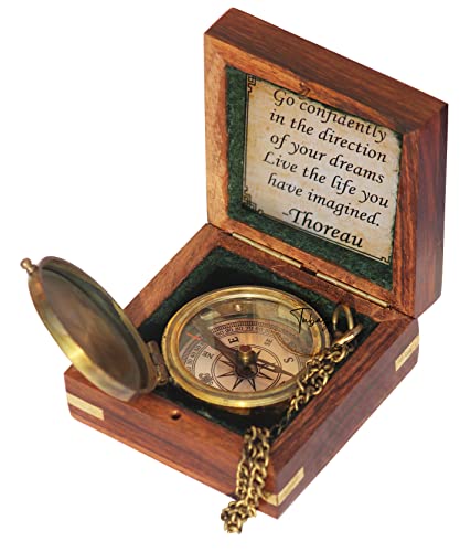TUBAZ Thoreau's Go Confidently Quote Engraved Compass with Wooden Box - Religious & Christian Gifts for Men Camping & Graduation Day - Image 2