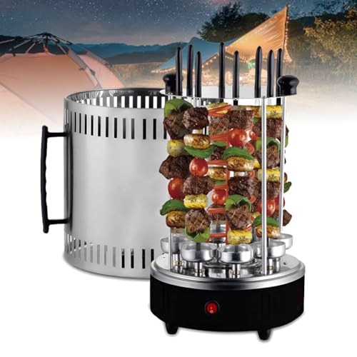 FURLOU Smokeless Vertical Electric Grill, Electric Griddle Indoor Smokeless Electric Grill, Multifunctional Automatic Rotary Skewer Machine, for Home Party Travel Hiking Camping Garden