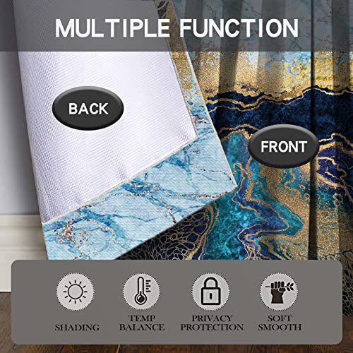 Mcalk Lndigo Marble Kitchen Curtains Tiers And Valances Set 3 Piece For Windows Golden Marble Kitchen Window Curtains Set,Blue Luxury Marble Valances For Living Room(36" Tiers Set) #TOP1
