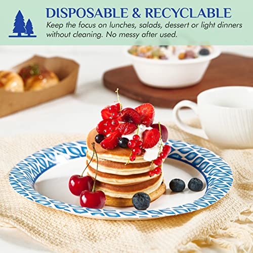 MUCHII 8.375 Inch Disposable Paper Plates, 300 Count Soak and Cut Proof Printed Paper Plates for Daily Use, Holiday for Family Gatherings, Parties, Picnic