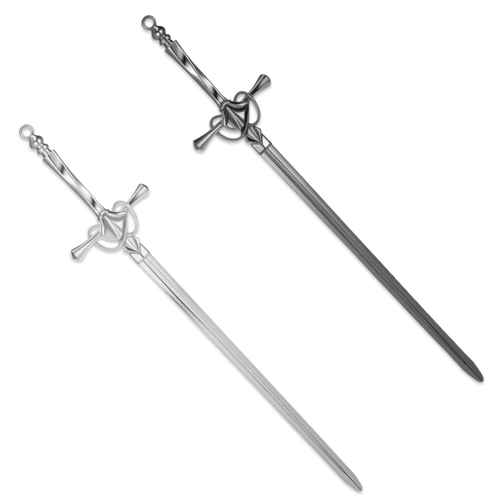 TIESOME 2 Pack Letter Opener Sword, Envelope Slitter with Ergonomic Handle, Fancy Mail Opener Tool for Home and Office, Sharp Blade Mail Openers (Silver+Black)
