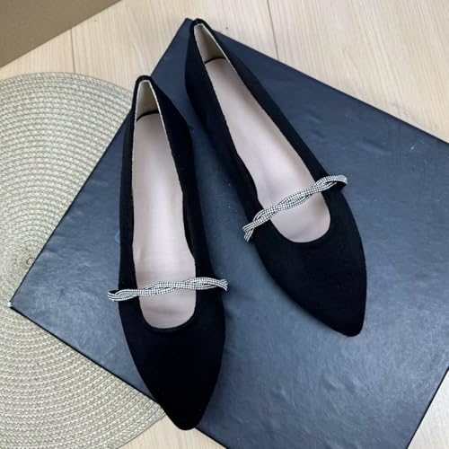 Stunner Women's Ballet Flats Fashion Pointed Toe Rhinestone Chain Flats Comfortable Mary Jane Dress Shoes2