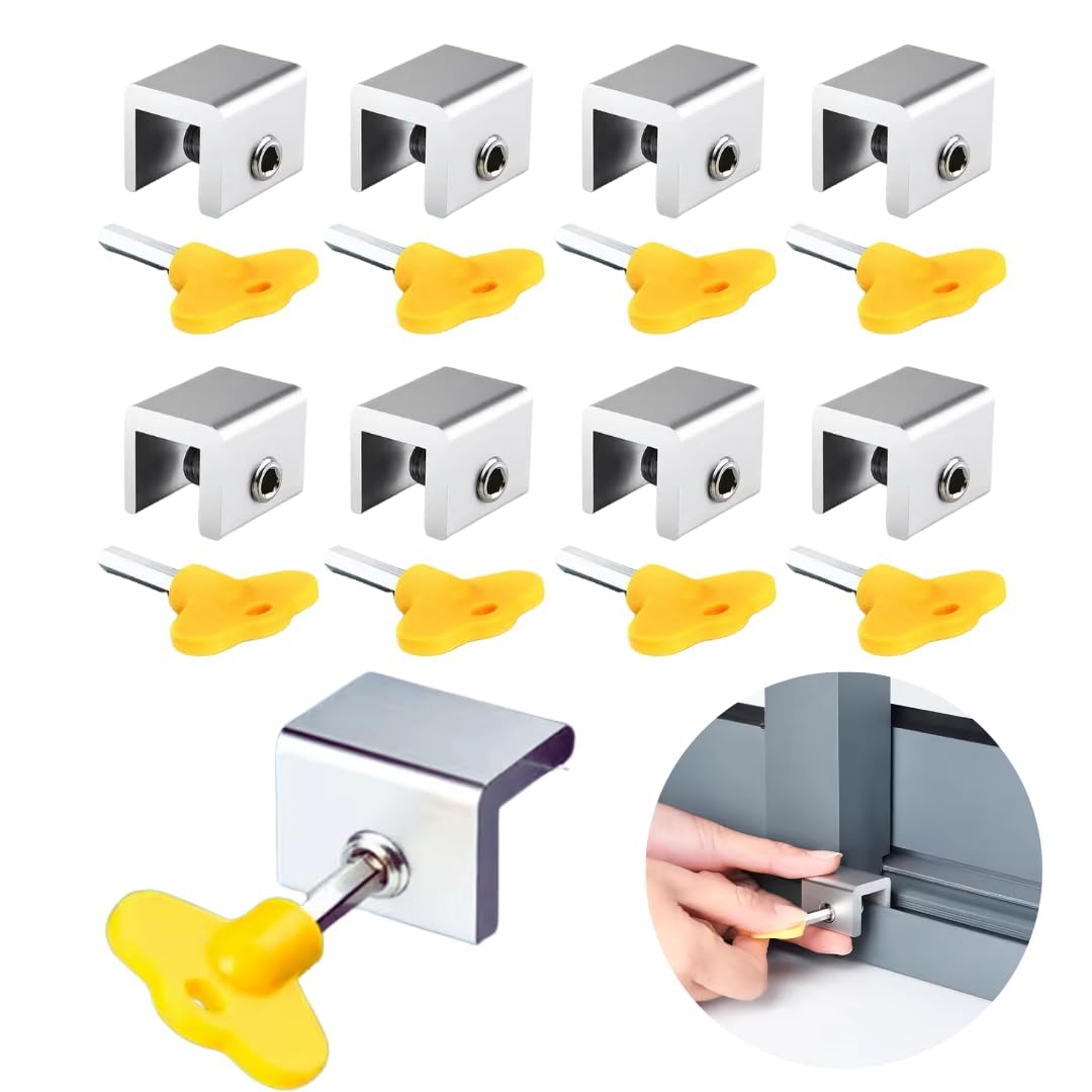 VISHARNI Sliding Window Locks with Keys – Heavy Duty Aluminum Alloy Adjustable Window Restrictor for Child Safety, Security Stopper for Home, School & Office Protection Stoppers 8Pcs-image-47
