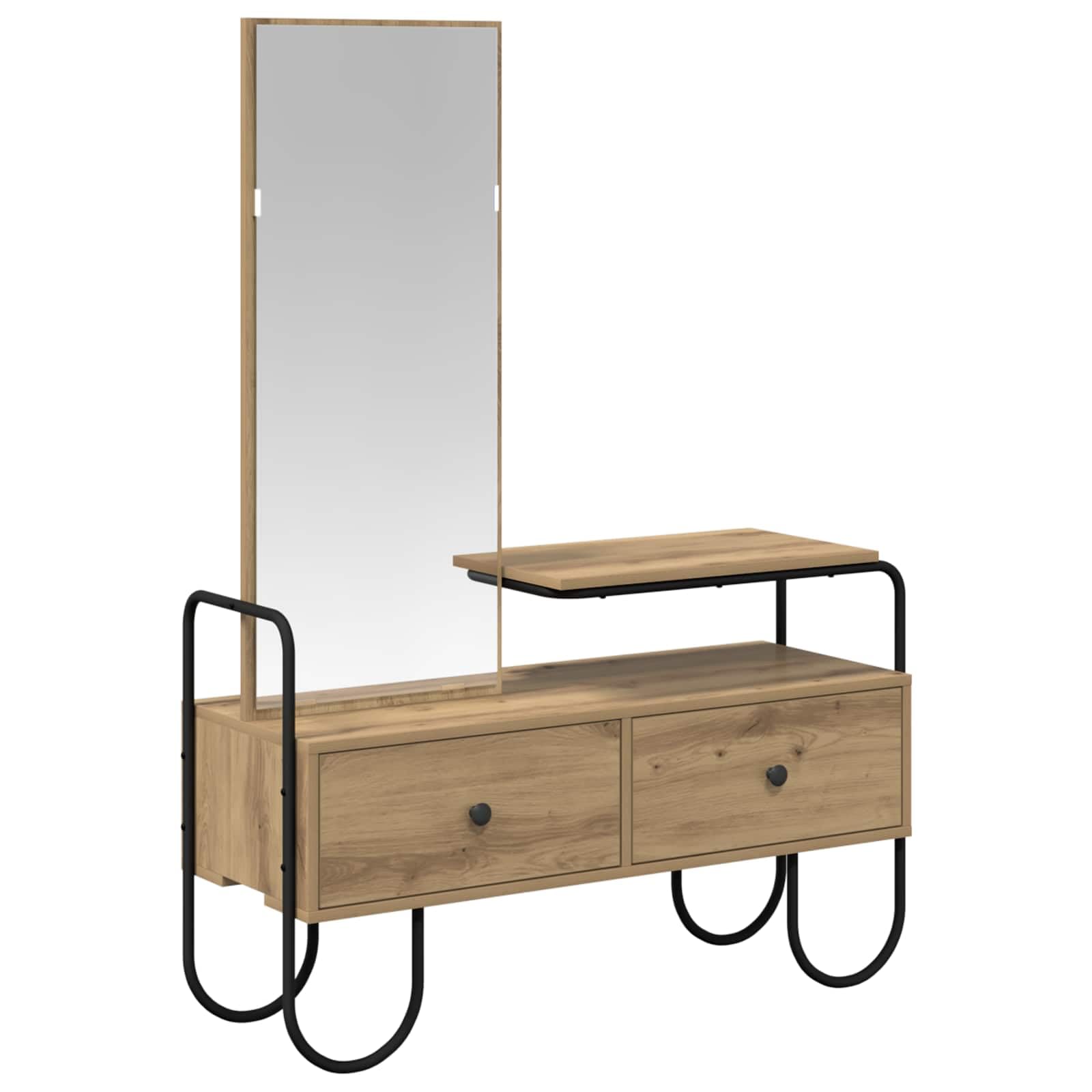 Schminktisch Artisan-Eiche Holzwerkstoff mit Spiegel Kommode Stauraum für Schlafzimmer, Frisiertisch mit 2 Schubladen, Moderne Makeup-Tabelle mit robustem Stahlrahmen, für Beauty