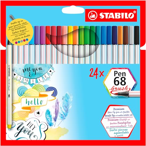 Caneta Brush Premium – STABILO Pen 68 brush – Estojo com 24 unidades – Em 24 cores