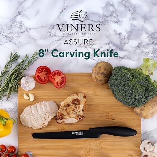 Viners Assure 8” Carving Knife Stainless Steel Blade with Squared Tip for Safety, Soft Grip Handle, Non-Stick Coating, Rust-Resistant, Ideal for Slicing Meat, Poultry & Roasts - Image 4