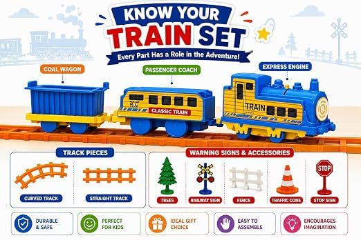 Image of Braintastic Play Train Set for Kids 3+ Years | Battery Operated Toy Train with Track | Colorful Railway Train Set for Boys & Girls | 14-Piece Train Track Toy