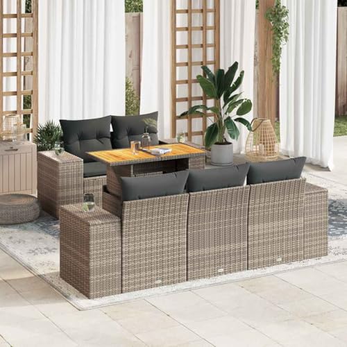 Nqyjm Set de Muebles de jardín 6 pzas y Cojines ratán sintético Gris Sofas Exteriores de Terraza Conjunto Terraza Resistente a la Intemperie con almacenaje Gris L332H329