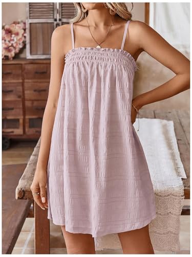 Image of MakeMeChic Women's Babydoll Dress Sleeveless Swing Shirred Mini Dresses | Beach, Summer, Sundress, Ruffle, Casual Dress, Flowy Dress