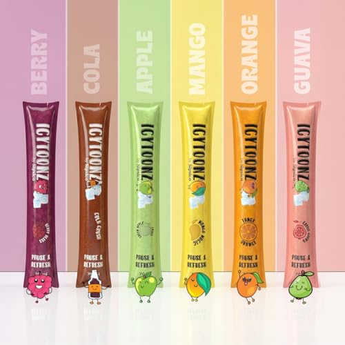 Image of ICYTOONZ Ice Pops 100% Natural Frozen Treats | 6 Refreshing Flavors - Pack of 12 | Mood Infusion DIY Kit Ice Candy Sticks Popsicles | Adults Kids Fun