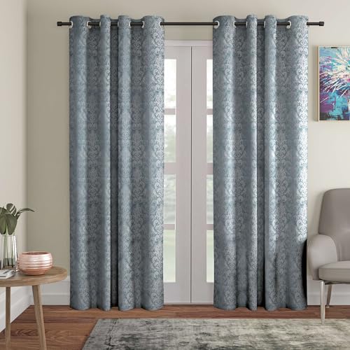 Image of STITCHNEST Damask Jacquard Door Curtain - Light Blue, 7 Feet, Grommet Top - Pack of 1 Elegant Curtain for Living Room & Bedroom