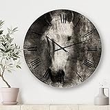 DesignQ Orologio da parete per casa colonica con animali 'Farmhouse Horse II', grande orologio da parete per la decorazione della casa