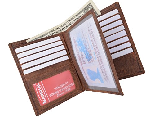 Mens Bifold Hipster Genuine Hunter Leather RFID Blocking Euro Credit Card ID Bill Wallet2